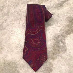 Vintage Claybrooke Paisley Tie Mens Burgundy Blue Silk Preppy Eclectic‎ Grandpa